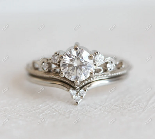 Vintage Round Cut Moissanite Bridal Ring Set  customdiamjewel 10KT White Gold VVS-EF