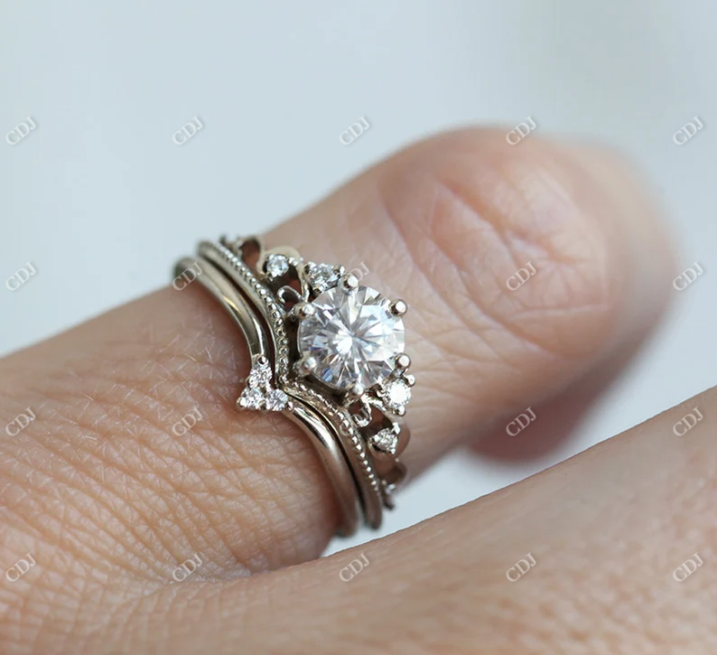 Vintage Round Cut Moissanite Bridal Ring Set  customdiamjewel   