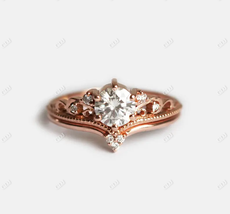 Vintage Round Cut Moissanite Bridal Ring Set  customdiamjewel 10KT Rose Gold VVS-EF