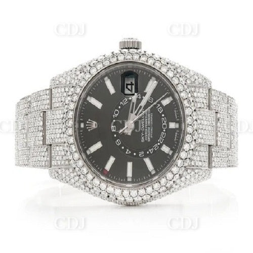Black Dial Round Diamond Rolex Hip Hop Wrist Watch (24.00CTW)