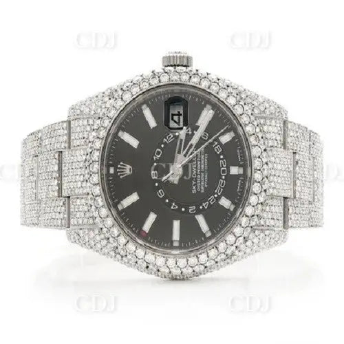 Black Dial Round Moissanite Rolex Hip Hop Wrist Watch (24.00CTW) customdiamjewel