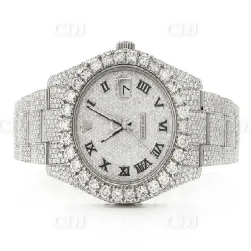 One Row Bezel Hip Hop Rolex Full White Moissanite Wrist Watch customdiamjewel