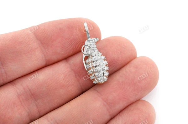 Diamond Grenade White Gold Iced Out Pendant customdiamjewel