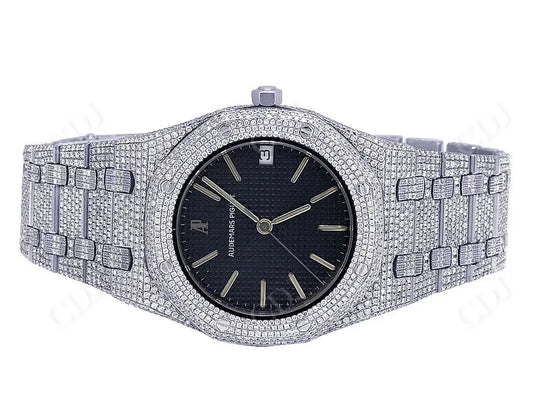 Diamond Studded Black Dial Custom Hip Hop Watch customdiamjewel