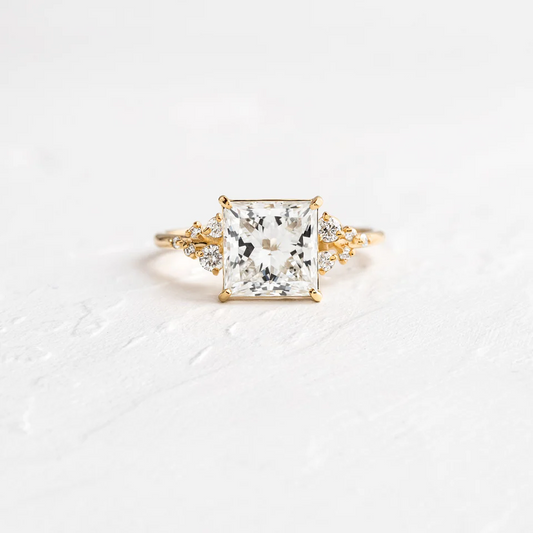 Princess Cut Moissanite Cluster Unique Diamond Ring  customdiamjewel 10KT Yellow Gold VVS-EF