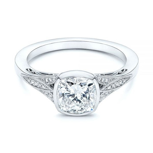 Cushion Cut Bezel Set Moissanite Engagement Ring  customdiamjewel 10KT White Gold VVS-EF