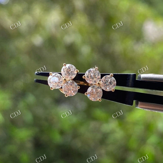 3 Stone Round Cut Moissanite 14K Gold Wedding Earrings  customdiamjewel Sterling Silver Yellow Gold VVS-EF