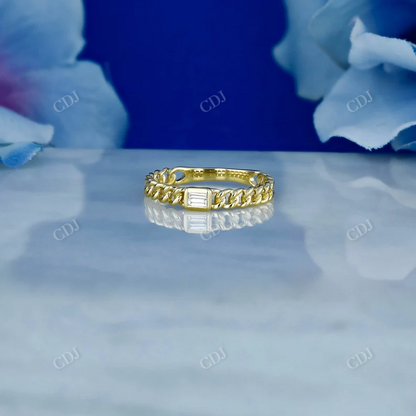 0.06CTW CVD Diamond Baguette Cuban Link Stacking Ring  customdiamjewel 10KT Yellow Gold VVS-EF