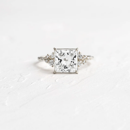 Princess Cut Moissanite Cluster Unique Diamond Ring  customdiamjewel 10KT White Gold VVS-EF
