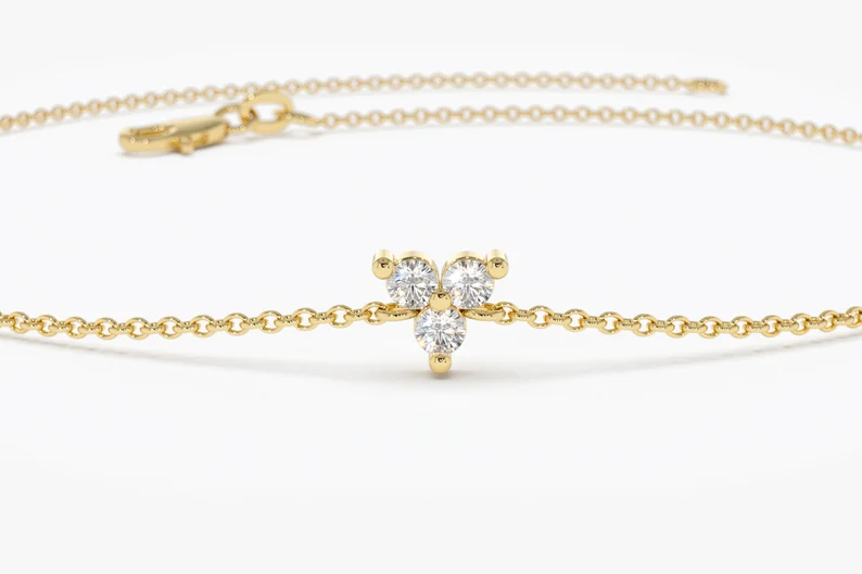 14K Gold Round Cut Diamond Trio Cluster Bracelet