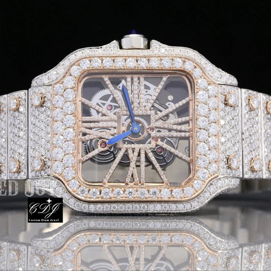 Customized Diamond Studded Iced Out Cartier Skeleton Watch customdiamjewel