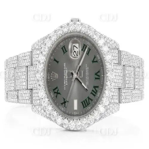 Custom Swiss Movement Stainless Steel Grey Dial Diamond Watch (27.70CTW) customdiamjewel