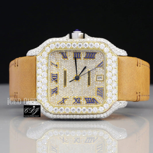 Handmade Diamond Stud Brown Quartz Square Dial Watch customdiamjewel