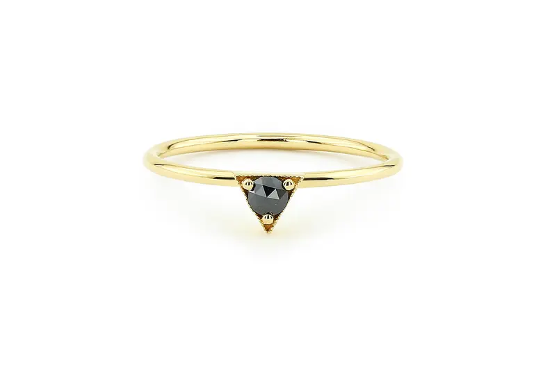 0.11CTW Rose Cut Lab Grown Diamond Black Onyx Gemstone Solitaire Ring  customdiamjewel 10KT Yellow Gold VVS-EF