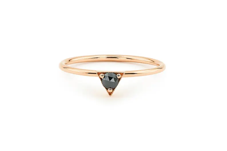 0.11CTW Rose Cut Lab Grown Diamond Black Onyx Gemstone Solitaire Ring  customdiamjewel 10KT Rose Gold VVS-EF