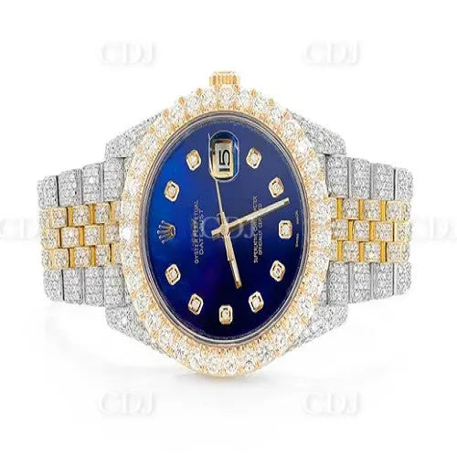 Blue Dial Yellow White Rolex Moissanite Watch At Wholesale Price customdiamjewel
