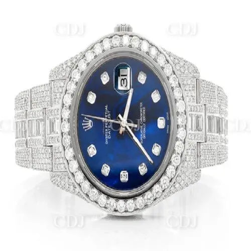 Blue Dial Full White Rolex Diamond Hip Hop Watch (23.95CTW) customdiamjewel