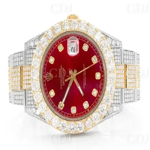 Customized Two Tone Red Dial Rolex Moissanite Watch (20.00CTW) customdiamjewel