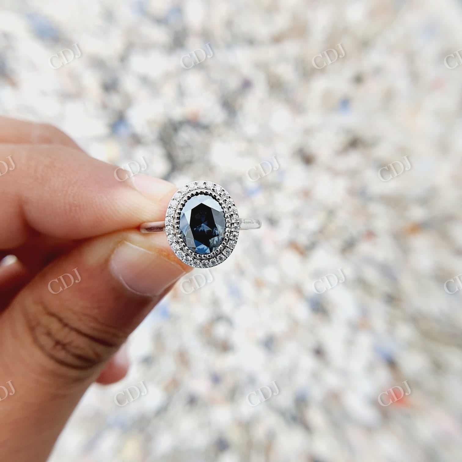 Oval Salt And Pepper Dark Eva Grey Moissanite Engagement Ring  customdiamjewel   