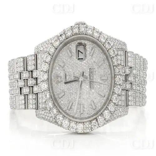 Hip Hop Round Moissanite Stainless Steel Full White Rolex Watch customdiamjewel