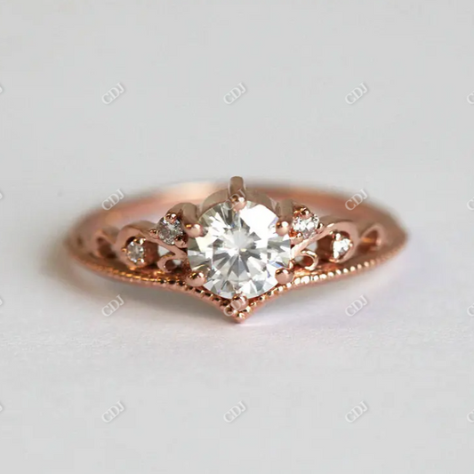 14k Rose Gold Round Cut Moissanite Designer Ring  customdiamjewel 10KT Rose Gold VVS-EF