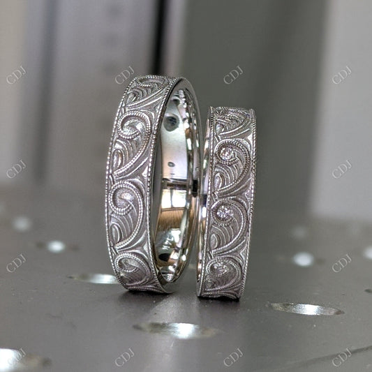 Art Deco Scroll Style Hand Milgrain Diamond Wedding Band  customdiamjewel   