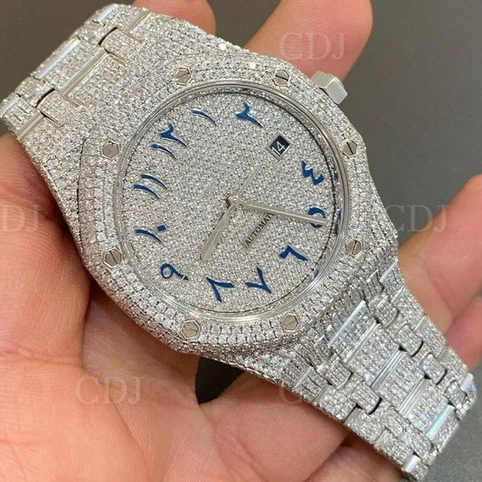 Blue Arabic Digit Bust Down Lab Diamond Audemars Piguet Watch customdiamjewel