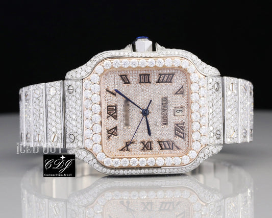 Customized Two Tone Iced Out Moiisanite Cartier Watch customdiamjewel