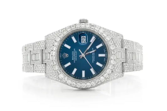 Blue Dial Stainless Steel Rolex Iced Out Watch(18.01CTW) customdiamjewel
