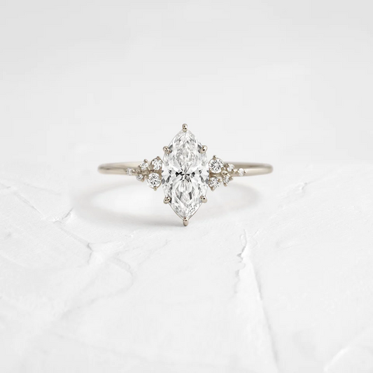 Marquise Moissanite Cluster Snowdrift Engagement Ring  customdiamjewel 10KT White Gold VVS-EF