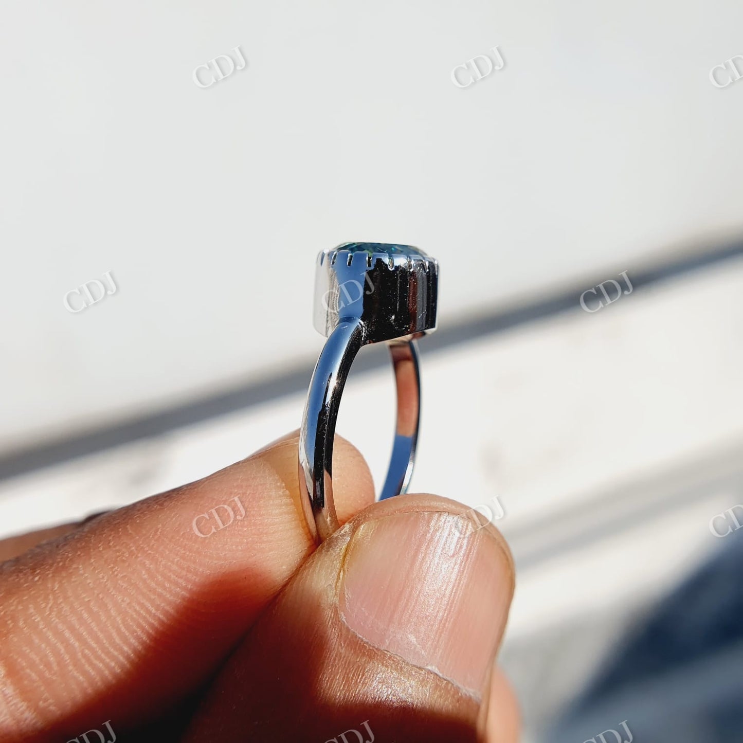 2.0CT Green Portuguese Cut Solitaire Moissanite Ring  customdiamjewel   