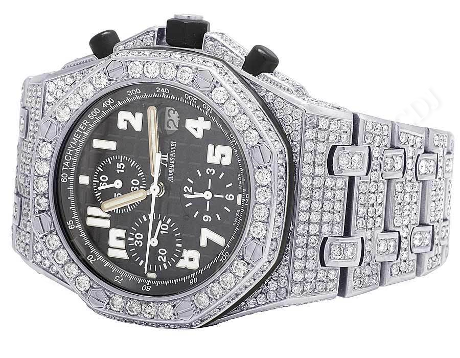 AP Black Dial Ice Out Men's Diamond Watch
