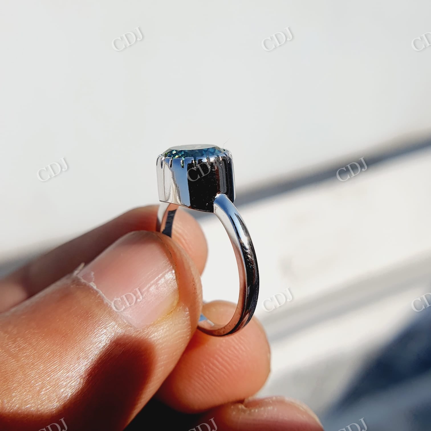 2.0CT Green Portuguese Cut Solitaire Moissanite Ring  customdiamjewel   