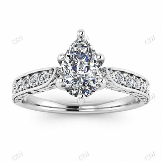 Antique Style Pear Shaped Moissanite Solid Gold Ring  customdiamjewel 10KT White Gold VVS-EF