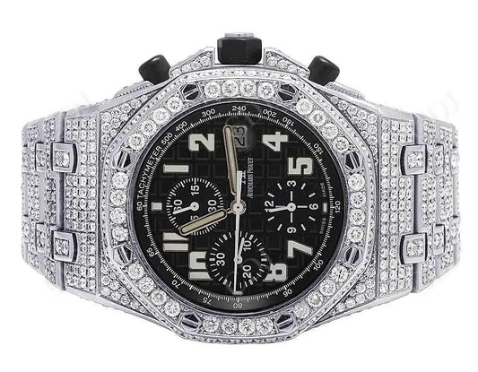 AP Black Dial Ice Out Men's Diamond Watch  customdiamjewel   
