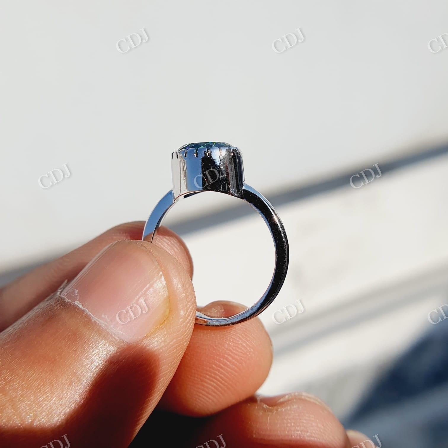 2.0CT Green Portuguese Cut Solitaire Moissanite Ring  customdiamjewel   