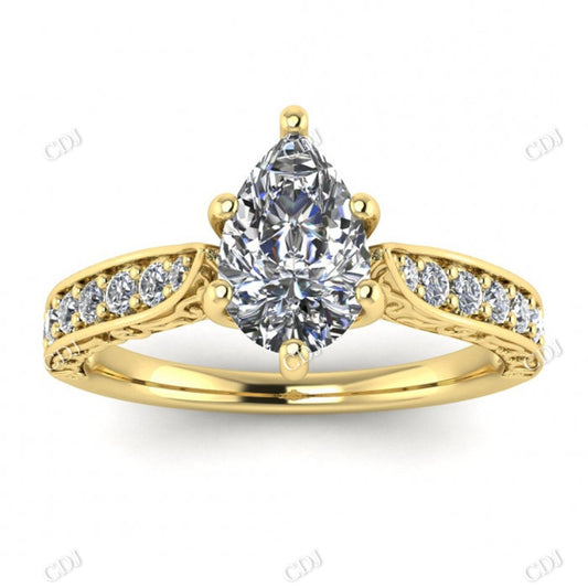 Antique Style Pear Shaped Moissanite Solid Gold Ring  customdiamjewel 10KT Yellow Gold VVS-EF