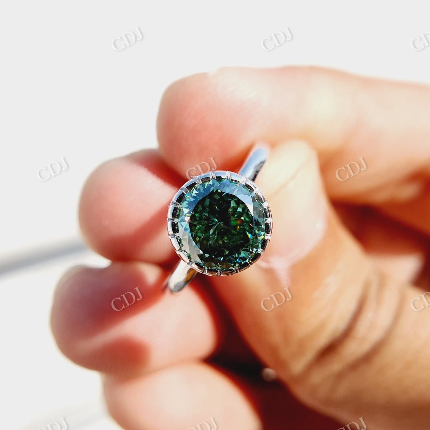 2.0CT Green Portuguese Cut Solitaire Moissanite Ring  customdiamjewel   