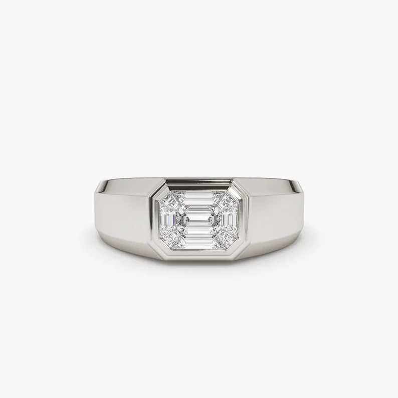0.40CTW Emerald Cut Lab Grown Diamond Engagement Ring  customdiamjewel 10KT White Gold VVS-EF