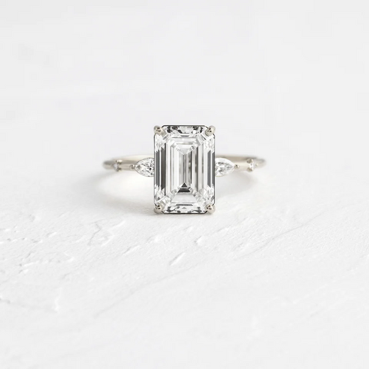 2.7CT Three Stone Emerald Cut Moissanite Engagement Ring  customdiamjewel 10KT White Gold VVS-EF