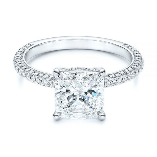Cushion Cut Moissanite Hidden Halo Micro Pave Engagement Ring  customdiamjewel 10KT White Gold VVS-EF