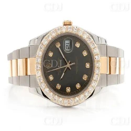 Luxirous Rolex Black Dial Two Tone Round Moissanite Hip Hop Watch customdiamjewel