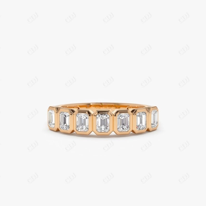 0.75CTW Bezel Setting Emerald Cut Lab Grown Diamond Wedding Band  customdiamjewel 10KT Rose Gold VVS-EF