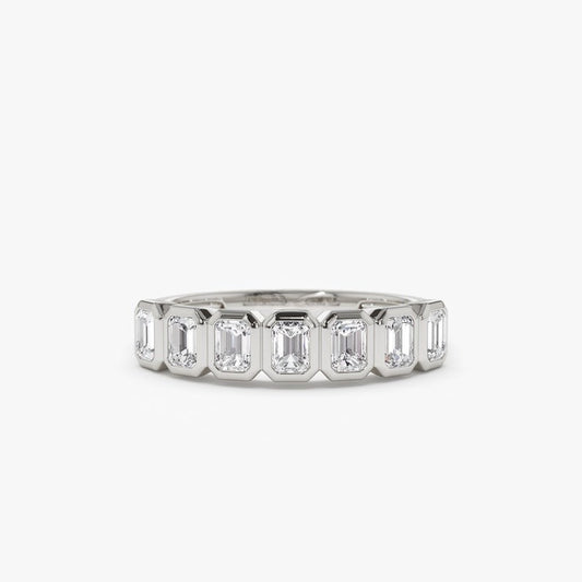 0.75CTW Emerald Cut Natural Diamond Bezel Set Half Eternity Band  customdiamjewel 10KT White Gold VVS-EF