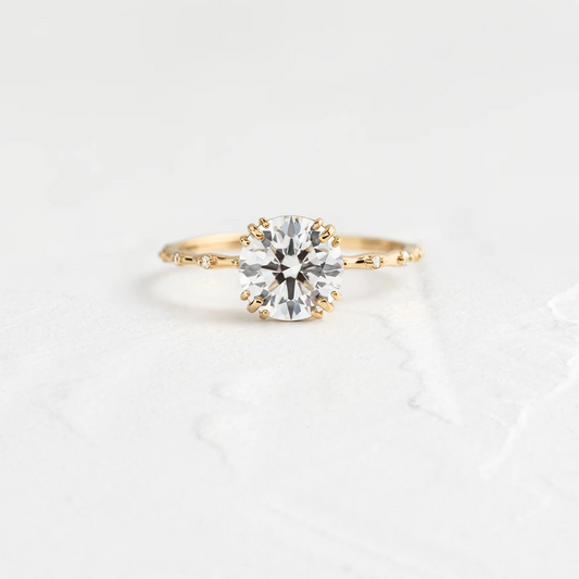 Round Cut Moissanite Antique Style Prong Set Ring  customdiamjewel 10KT Yellow Gold VVS-EF