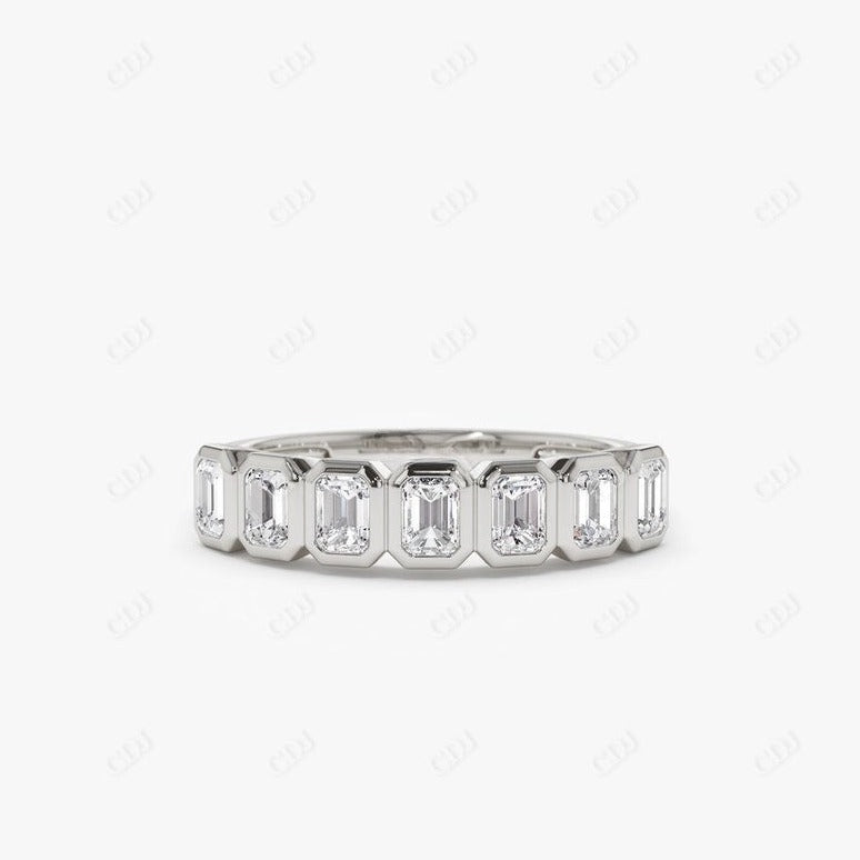 0.75CTW Bezel Setting Emerald Cut Lab Grown Diamond Wedding Band  customdiamjewel 10KT White Gold VVS-EF