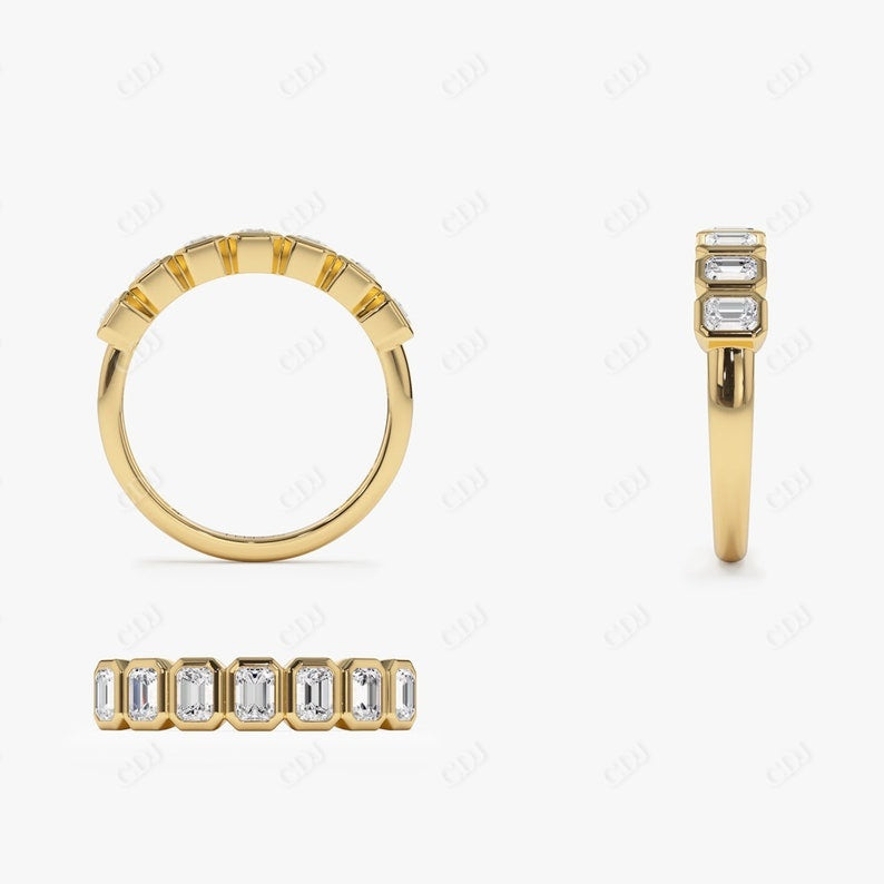 0.75CTW Bezel Setting Emerald Cut Lab Grown Diamond Wedding Band  customdiamjewel   