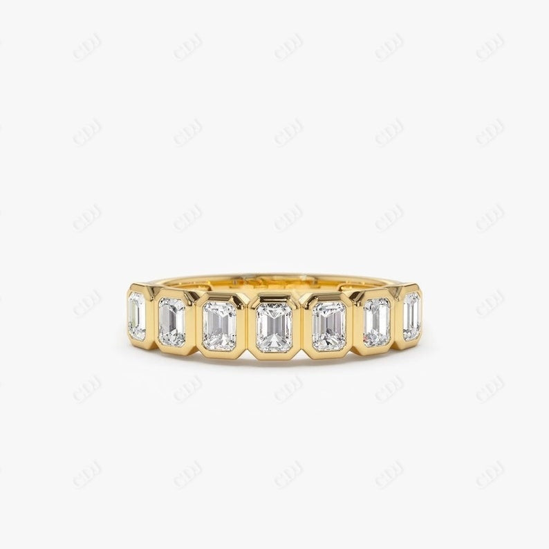 0.75CTW Bezel Setting Emerald Cut Lab Grown Diamond Wedding Band  customdiamjewel 10KT Yellow Gold VVS-EF