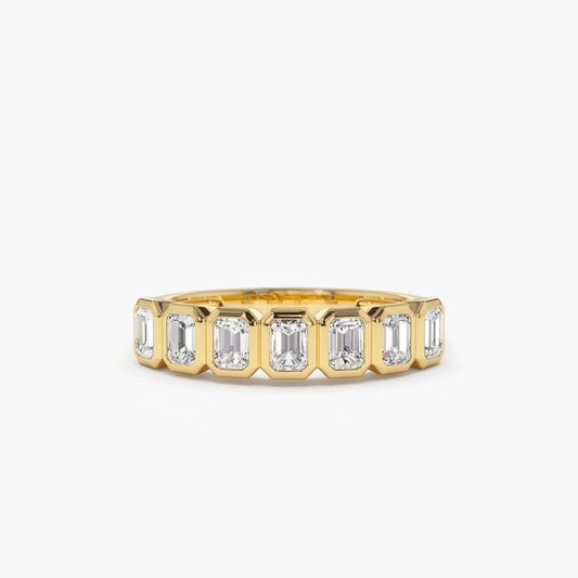 0.75CTW Emerald Cut Natural Diamond Bezel Set Half Eternity Band  customdiamjewel 10KT Yellow Gold VVS-EF