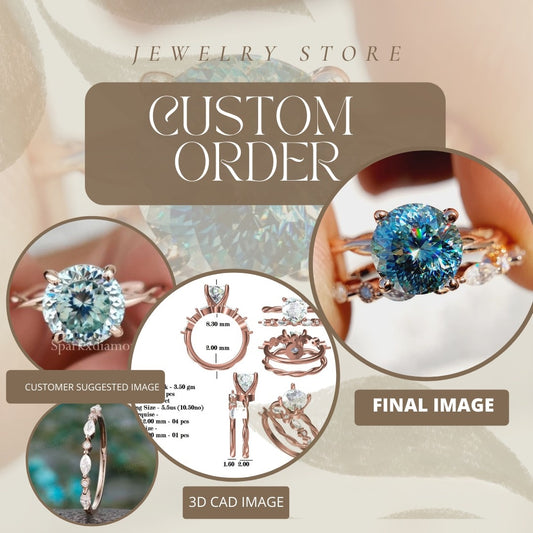 Portuguese Cut Greenish Blue Moissanite Ring Simple Band Bridal Ring Set  customdiamjewel   